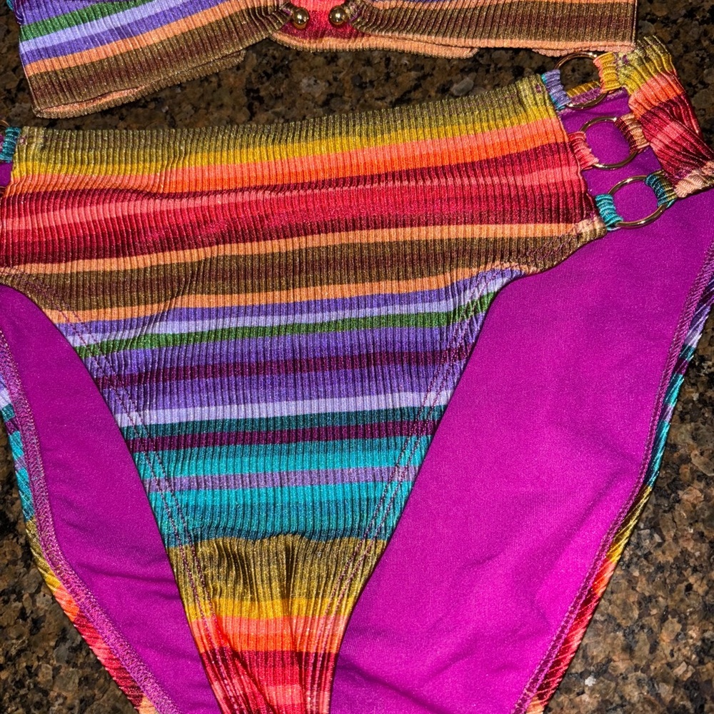 Robin Piccone Colorful Striped Bikini Top and bottom - Picture 5 of 7
